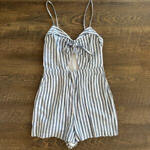 Abercrombie & Fitch Blue and White Striped Tie-Front Romper
